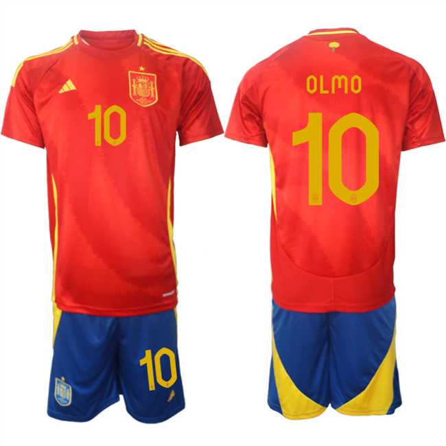 Men's Spain Team #10 Olmo 2024-25 Red Home Soccer Jersey Suit,We sell and wholesale Men's Spain Team #10 Olmo 2024-25 Red Home Soccer Jersey Suit on line form chian!